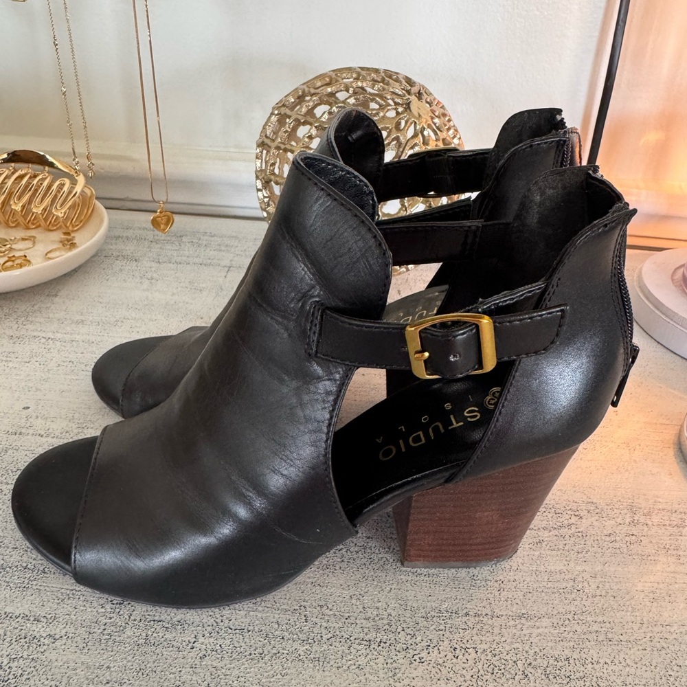 Black Leather Ankle Boots with Buckle